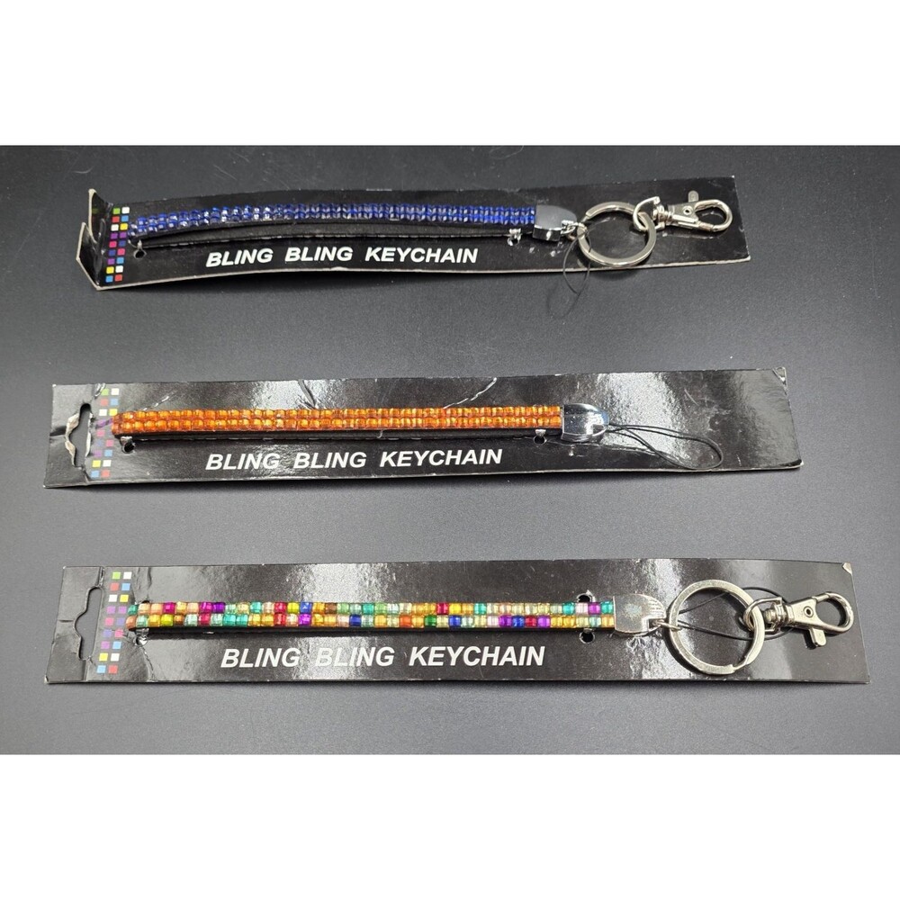 3pack Multicolored Rhinestone Wrist Strap Keychain Key Ring  Bling Bling 9” Long
